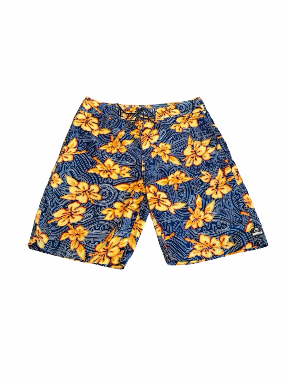 KATIN Blue Board Shorts with Yellow Floral Print